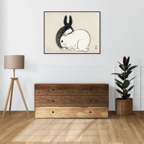 Plakat 20x15cm Black and White Rabbits, Gakan Japoński Vintage do Salonu na Arena.pl