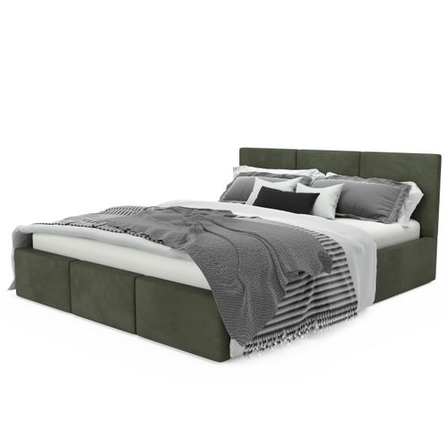 ŁÓŻKO TAPICEROWANE DO SYPIALNI 140x200 ŁÓŻKO PODWÓJNE Z POJEMNIKIEM KHAKI na Arena.pl