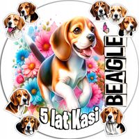 OPŁATEK NA TORT 20CM - PSY Beagle DEKORACJA URODZINOWA + IMIĘ 15CM 18CM