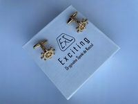 Marynistyczne spinki do mankietów EXC Złote Koło Sterowe dla Żeglarza +Etui