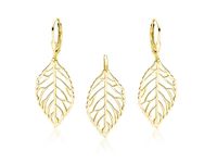 Pozłacany wiszący srebrny komplet ażurowe liście listki ażur srebro 925 Z1689ZG