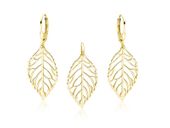 Pozłacany wiszący srebrny komplet ażurowe liście listki ażur srebro 925 Z1689ZG