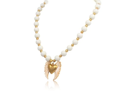 naszyjnik z agatów, z sercem i białymi skrzydłami (c23/kor/219/1au) na Arena.pl