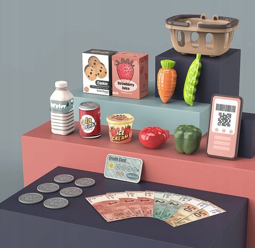 KASA FISKALNA Dla dzieci ZABAWKOWA zestaw SKANER WAGA TELEFON KOSZ ZAKUPY na Arena.pl