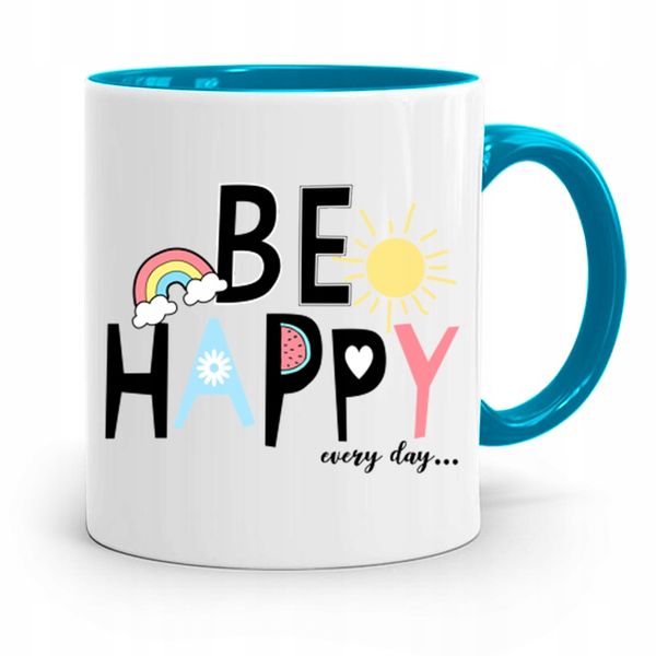 Kubek Błękitny Prezent Dzień Dziecka Be Happy Z Nadrukiem Ze Zdjęciem zdjęcie 1