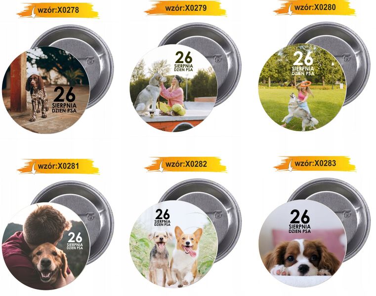 Przypinki buttony HIT DZIEŃ PSA z grafiką zdjęcie 3