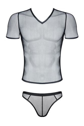 męski komplet z elastycznej siatki: t-shirt w serek, stringi xl na Arena.pl