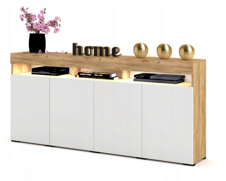 Duża Komoda LUNA 4D 180 Dąb Craft Biała LED zdjęcie 1