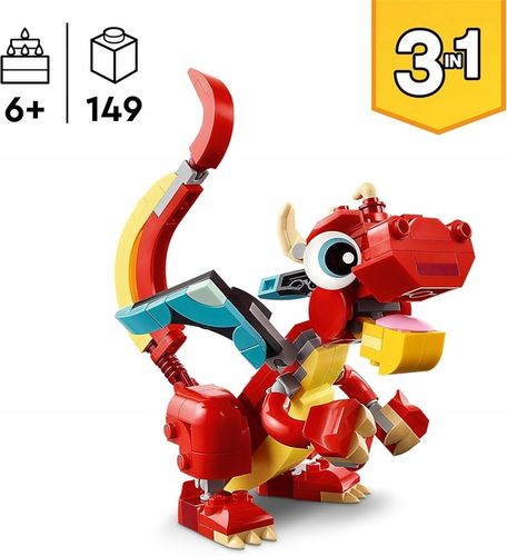 LEGO Creator 3w1 Czerwony smok, zabawka ze smokiem do przebudowania na Arena.pl