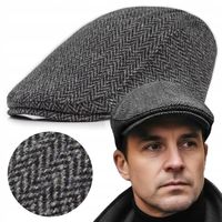 Kaszkiet Męski Zimowy Ocieplany Elegancka Czapka w Jodełkę 50% Wełny