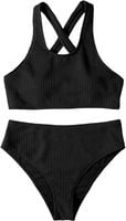 Kostium kąpielowy dwuczęściowy wysoki stan czarny bikini komplet S 701