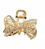 Spinka klamra metalowa kokardka kratka cyrkonie kolor złoty 4cm