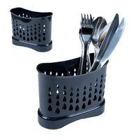 Ociekacz na sztućce organizer dwukomorowy czarny z przezroczystą podstawką