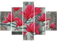 70 100CM OBRAZ 5 ELEM FUKSJOWA MAGNOLIA DRUK PŁÓTNO