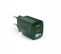 Ładowarka sieciowa SBS 30W USB-A USB-C Gan LED Zielony