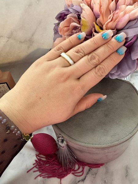 1085 Złoty pierścionek obrączka biały środek r 9/19mm stal chirurgiczna zdjęcie 9