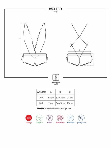 Intrygujące Koronkowe Body - Obsessive 853-TED-1 L/XL zdjęcie 5