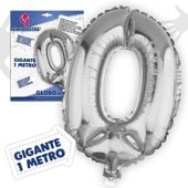 balon foliowy cyfra 0 duża 100 cm urodziny srebrna