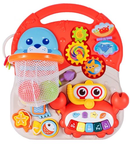 Chodzik Pchacz Stolik Edukacyjny Panel Koszyk 5W1 - Czerwony na Arena.pl