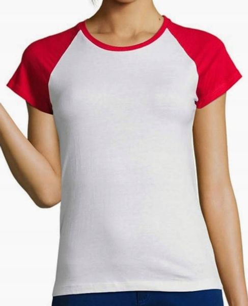 T SHIRT BLUZKA KOSZULKA DAMSKA 2XL BIAŁA Z CZERWIENIĄ BAWEŁNA SOL'S zdjęcie 1