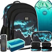 PLECAK TORNISTER SZKOLNY CZARNY ROWER 3D DLA CHŁOPCA KLASA 1-3 WOREK BIDON