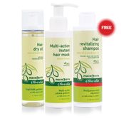 Zestaw MACROVITA Olive.elia: suchy olejek do włosów 100ml + maska do włosów 150ml + GRATIS szampon regenerujący 200ml