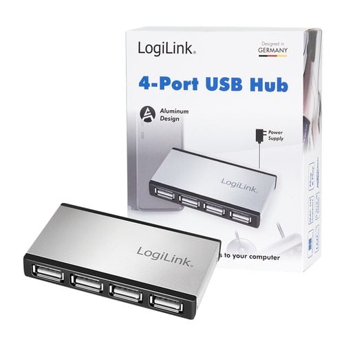 HUB USB 2.0 4-portowy koncentrator z zasilaczem Logilink aluminiowa obudowa na Arena.pl