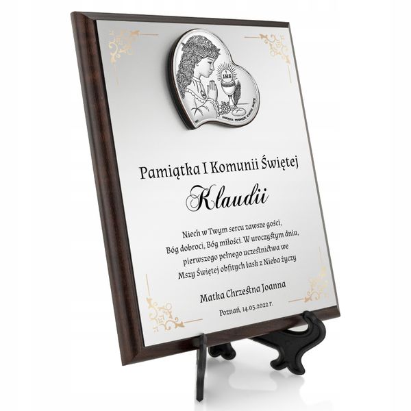 Srebrny obrazek prezent na KOMUNIĘ dla dziewczynki z NADRUKIEM zdjęcie 5