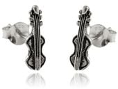 Delikatne oksydowane srebrne kolczyki celebrytki skrzypce skrzypki srebro 925 K2942