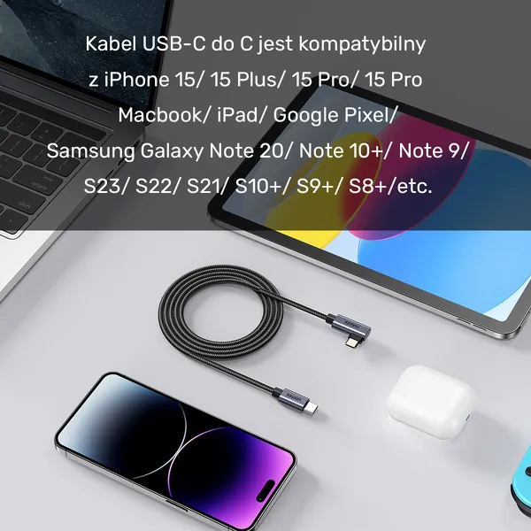 Unitek Kabel USB-C kątowy 90° PD100W 1m zdjęcie 10