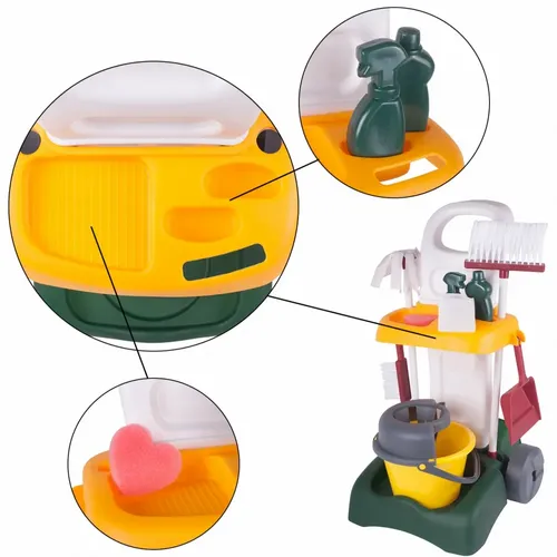 Zestaw Do Sprzątania Dla Dzieci Z Mopem Zmiotką i Akcesoriami na Wózku na Arena.pl
