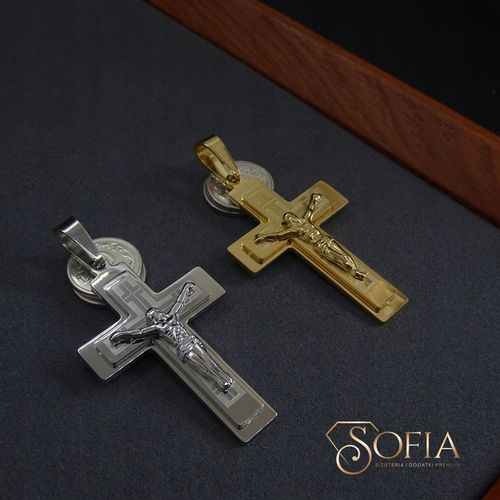 Srebrny duży krzyż z wizerunkiem Orginalna stal 316L na prezent na Arena.pl