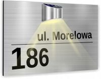 Tabliczka adresowa dibond srebrny numer posesji 40x30 lampka solarna