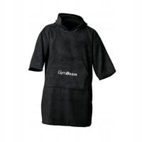 RĘCZNIK TERRY PONCHO BLACK Z KAPTUREM I KIESZENIĄ - GymBeam
