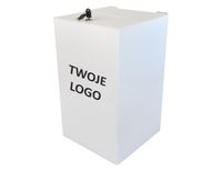 biała urna z plexi 30x30x45 z logo skarbonka puszka skrzynka na dokumenty