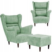 Fotel uszak Zoja z podnóżkiem skandynawski Family Meble pistacja mięta