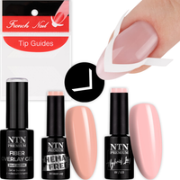 NTN Zestaw Classic French 2x Lakier Hybrydowy 5g + Żel+Naklejki Paski Nr309