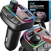 Transmiter bluetooth FM samochodowy SZYBKA ładowarka PD 24W QC3.0 USB-C RGB