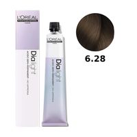 Loreal Dia Light farba do włosów farbowanych i uwrażliwionych, koloryzacja kwasowa ton w ton, bez amoniaku, 50ml 6.28 ciemny blond opalizujący mokka