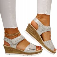 SANDAŁY DAMSKIE ŚLICZNE SZYTE NA RZEPY MODNE LEKKIE KOTURN