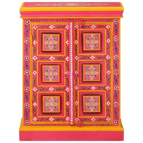 Szafka boczna, lite drewno mango, różowa, ręcznie malowana na Arena.pl