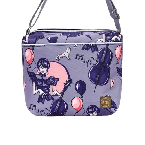 Torebka Na Ramię z Motywem Dziewczyny z Wiolonczelą i Granatową Ekoskórą – Handmade na Arena.pl