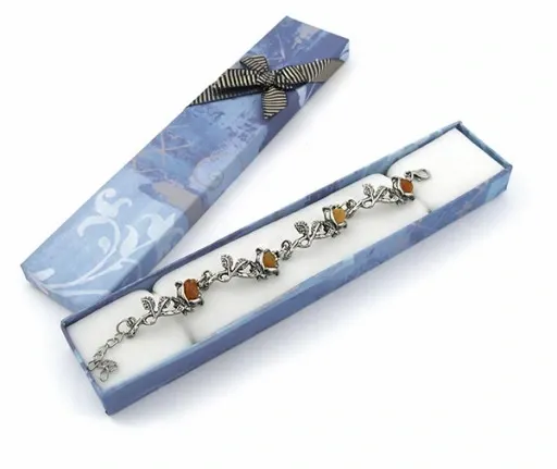 BRANSOLETKA SREBRNE RÓŻYCZKI Z BURSZTYNEM Gbox zdjęcie 1