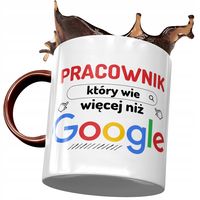 Kubek Bordowy Dla Pracownika Wie Więcej Niż Google Z Nadrukiem Ze Zdjęciem