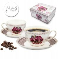 KOMPLET filiżanek 270ml ze spodkiem 2+2 BELLA FIORE zestaw kawowy prezent
