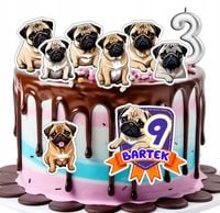 OPŁATEK ZESTAW URODZINOWY POSTACIE NA TORT - PIES RASA MOPS PUG + IMIĘ