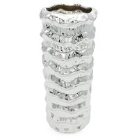 WAZON SREBRNY NA KWIATY WYSOKI CERAMICZNY FLAKON NOWOCZESNY 23cm