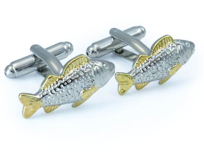 Srebrno-złote spinki do mankietów - ryby A162