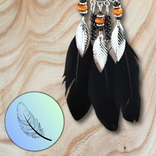 Kolczyki etniczne długie boho wiszące pióra czarne na Arena.pl