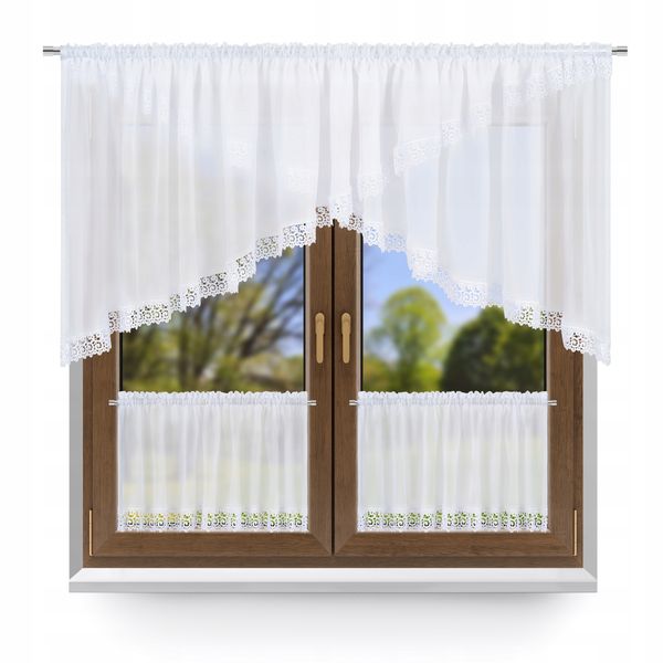 Firana do kuchni kuchenna komplet zazdrostki BIEL szer. 300 KOPERTA gipiura zdjęcie 1